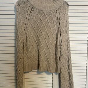 American Eagle Outfitters Tan Cowl Neck Cable Knit Sweater